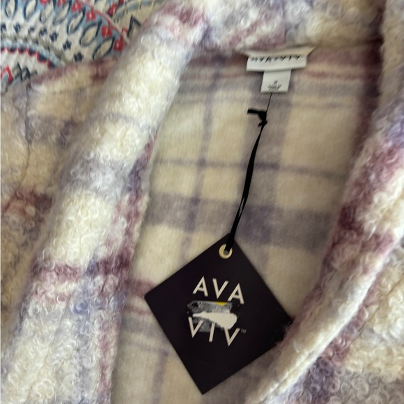 Ava & Viv Pink and Purple Plaid open front Shacket - Picture 7 of 11